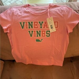 Vineyard Vines Girls V Varsity Tee Pink Palm Beach M (10/12) NWT